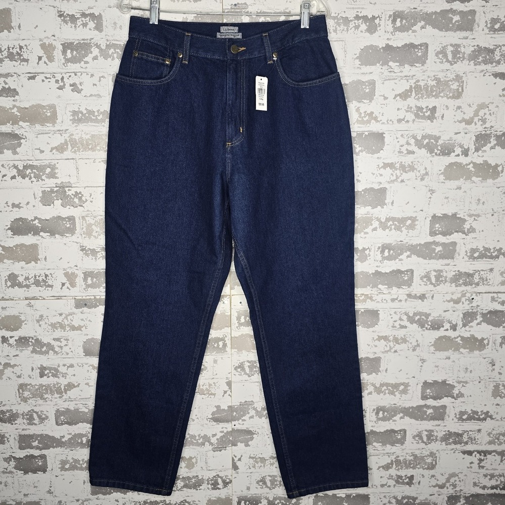 NWT LL Bean Jeans Womens 14 Regular Relaxed Straight Leg Dark Blue Wash Denim